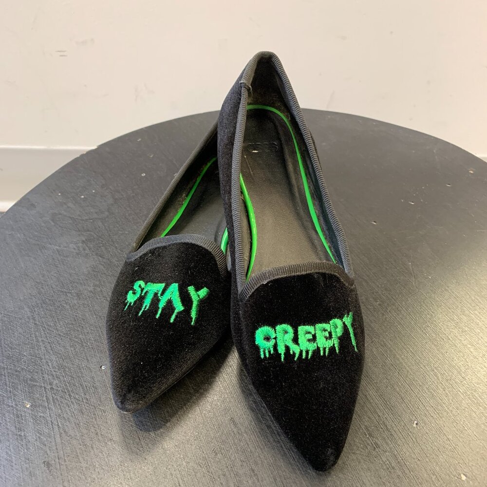 "Stay Creepy" Black Velvet Flats